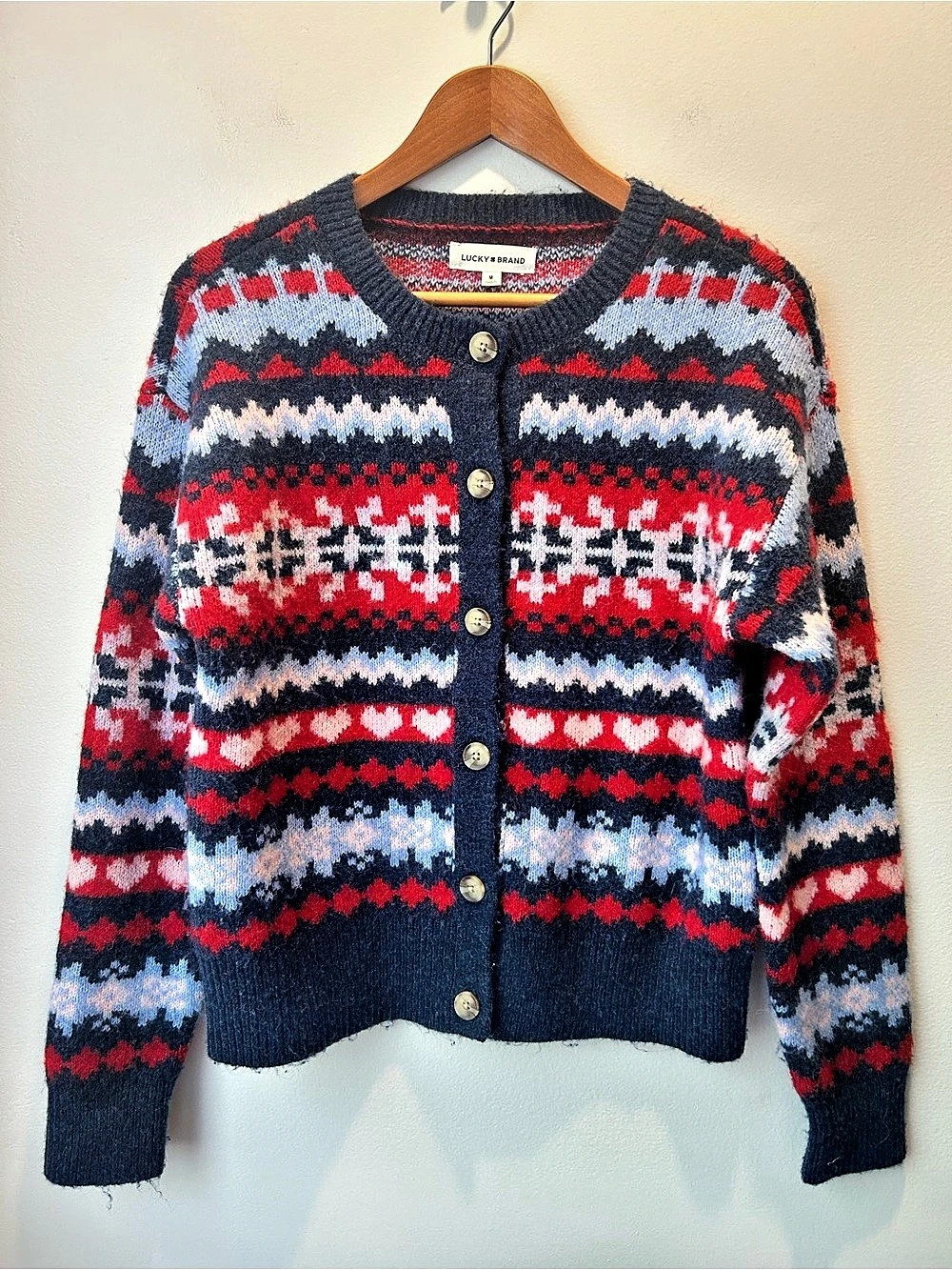 Lucky Brand Geometric Cardigan in Blue & Red Size Medium Like New